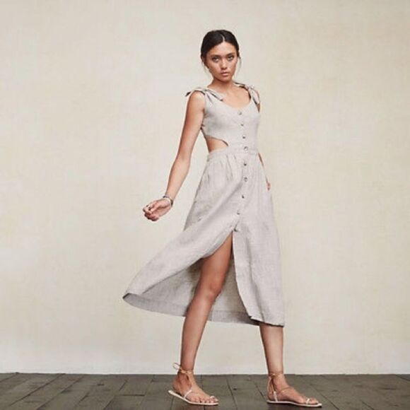 NWT Reformation Gisela Midi White Pink Dress Stripes Linen Size 2 - Picture 6 of 10